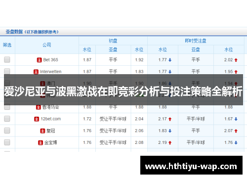 爱沙尼亚与波黑激战在即竞彩分析与投注策略全解析