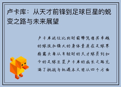 卢卡库：从天才前锋到足球巨星的蜕变之路与未来展望